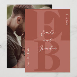 Terracotta Modern Photo Initiaal Save the Date Kaart