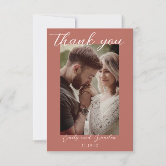 Terracotta Modern Photo Weddenschap Hartelijk dank Bedankkaart (Voorkant)