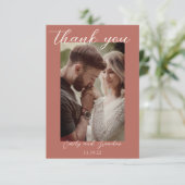 Terracotta Modern Photo Weddenschap Hartelijk dank Bedankkaart (Staand voorkant)