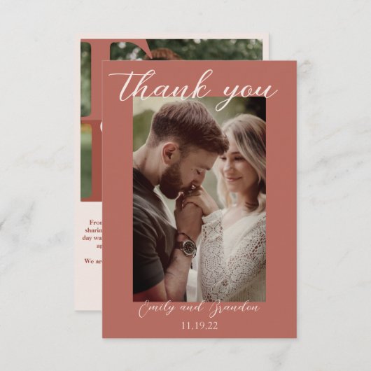 Terracotta Modern Photo Weddenschap Hartelijk dank Bedankkaart (Voorkant / Achterkant)