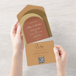 Terracotta Modern QR Code Minimalist Weddenschap All In One Uitnodiging