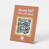 Terracotta modern QR-codenummer met logo Reclamebord Met Voetstuk (Voorkant)