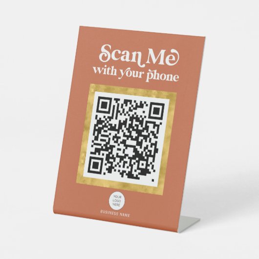 Terracotta modern QR-codenummer met logo Reclamebord Met Voetstuk (Voorkant)
