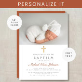 Terracotta Modern Religious Cross Foto Baptisme Kaart