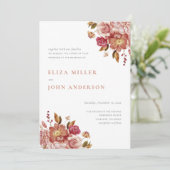 Terracotta Modern Rustic Waterverf Floral Wedding Kaart (Staand voorkant)