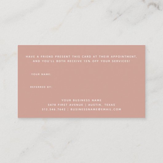 Terracotta Modern Script Aanbevelingskaartje (Achterkant)