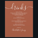 Terracotta Modern Script Bruiloft Drinken Menu<br><div class="desc">Deze sierlijke script terracotta minimalistische drinken menu's zijn perfect voor elke viering. Ontworpen door Thisnotme©</div>
