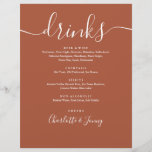 Terracotta Modern Script Bruiloft Drinken Menu<br><div class="desc">Deze sierlijke script terracotta minimalistische drinken menu's zijn perfect voor elke viering. Ontworpen door Thisnotme©</div>