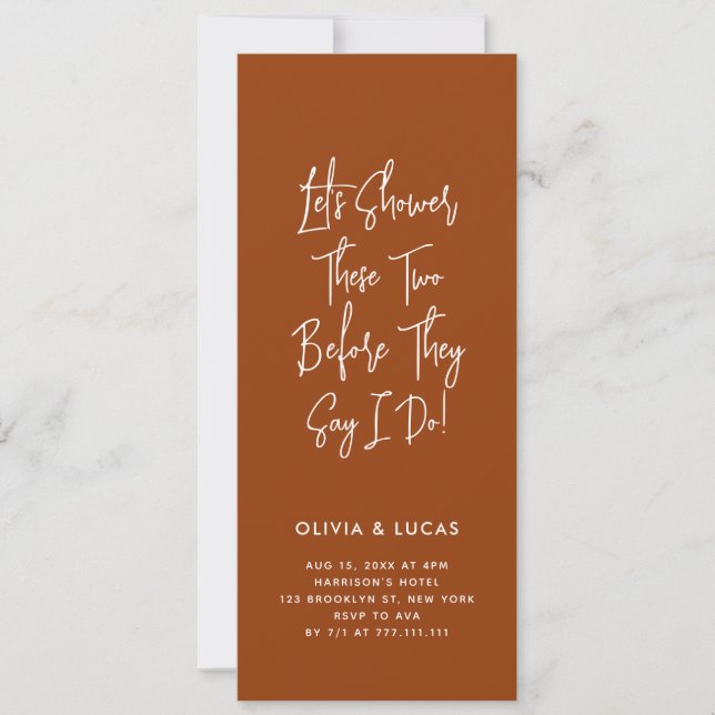 Terracotta Modern Script Couples Shower Invitation (Voorkant)