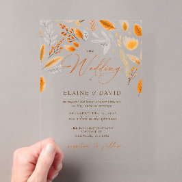 Terracotta Modern Script Elegante herfstbruiloft Acryl Uitnodigingen