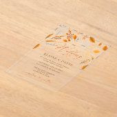 Terracotta Modern Script Elegante herfstbruiloft Acryl Uitnodigingen (Laagn)