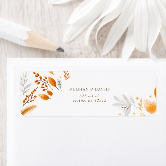 Terracotta Modern Script Elegante herfstbruiloft Etiket (Insitu)