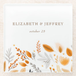 Terracotta Modern Script Elegante herfstbruiloft Glazen Onderzetter