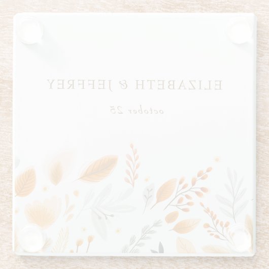 Terracotta Modern Script Elegante herfstbruiloft Glazen Onderzetter (Achterkant)