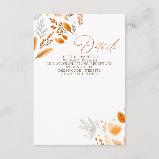 Terracotta Modern Script Elegante herfstbruiloft Informatiekaartje (Voorkant)