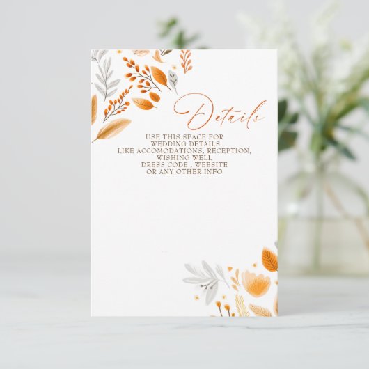 Terracotta Modern Script Elegante herfstbruiloft Informatiekaartje (Staand voorkant)