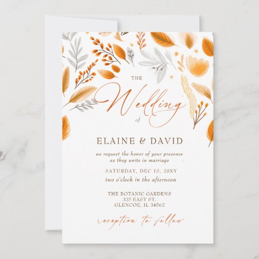 Terracotta Modern Script Elegante herfstbruiloft Kaart (Voorkant)