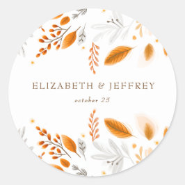 Terracotta Modern Script Elegante herfstbruiloft Ronde Sticker