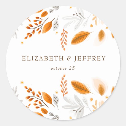 Terracotta Modern Script Elegante herfstbruiloft Ronde Sticker (Voorkant)