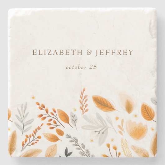 Terracotta Modern Script Elegante herfstbruiloft Stenen Onderzetter (Voorkant)