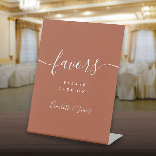Terracotta Modern Script Wedding Favors Table Reclamebord Met Voetstuk