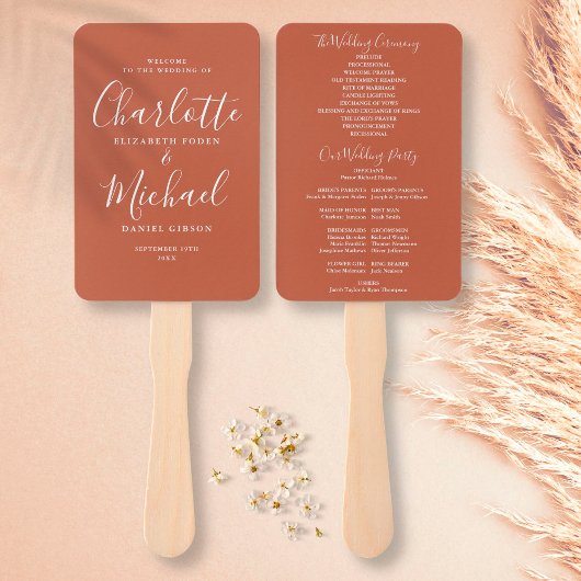Terracotta Modern Script Wedding Programme Handwaaier