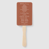Terracotta Modern Script Wedding Programme Handwaaier (Achterkant)