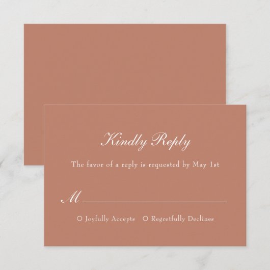 Terracotta Modern Simple Minimal Elegant Wedding RSVP Kaartje (Voorkant / Achterkant)