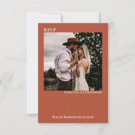 Terracotta Modern Simple Minimalist Photo Wedding RSVP Kaartje