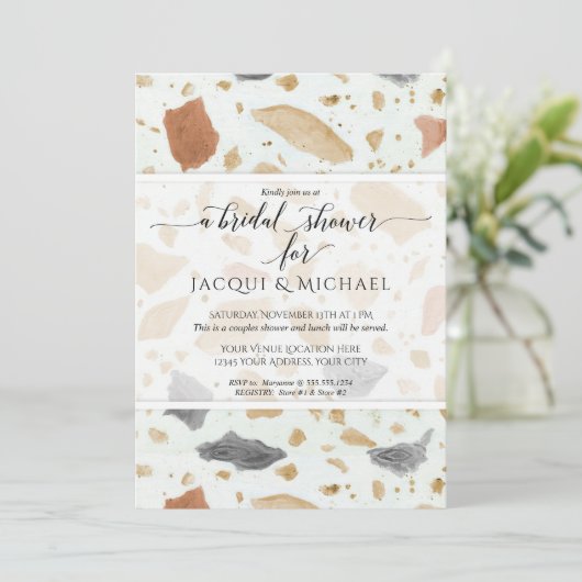 Terracotta Modern Terrazzo Abstracte koppels Douch Kaart (Staand voorkant)