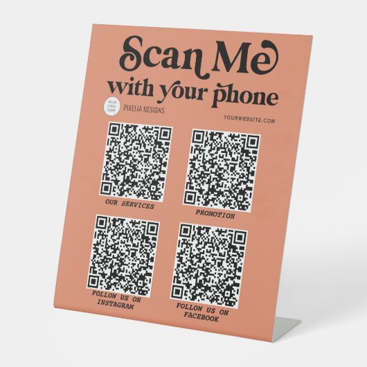 Terracotta Modern typografie QR-codenvoorzien van  Reclamebord Met Voetstuk (Voorkant)