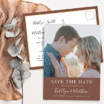 Terracotta Modern Typography Simple Photo Wedding Aankondigingskaart<br><div class="desc">Terracotta Modern Typography Minimalist Photo Wedding Save the Date Announcement Briefkaart. Laat je familie, vrienden en collega's weten dat je een datum hebt vastgesteld voor je trouwfeest met deze elegante, stijlvolle en moderne bruiloft, behalve de datum van uitnodiging. Alle teksten zijn vooraf geregeld zodat u zich gemakkelijk en snel kunt...</div>