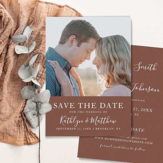 Terracotta Modern Typography Simple Photo Wedding Save The Date