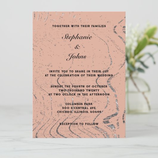 Terracotta Modern Wave Abstracte Boheemse bruiloft Kaart (Staand voorkant)