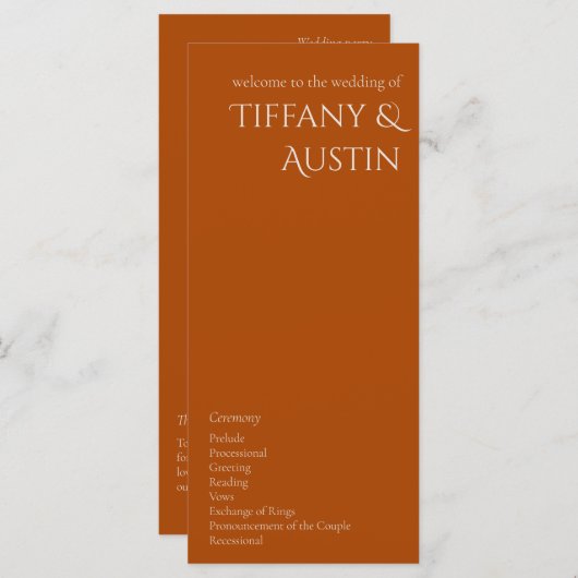 Terracotta Modern Wedding Programme (Voorkant / Achterkant)