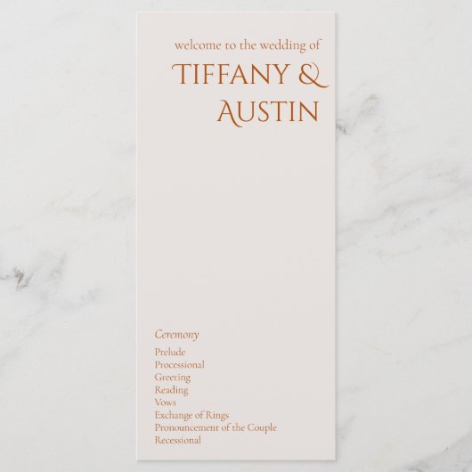 Terracotta Modern Wedding Programme (Voorkant)