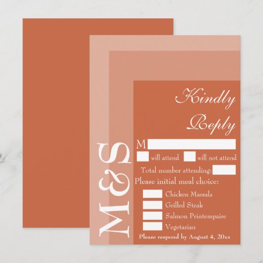 Terracotta Modern Wedding RSVP Kaart (Voorkant / Achterkant)