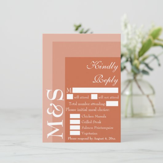 Terracotta Modern Wedding RSVP Kaart (Staand voorkant)