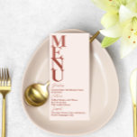 Terracotta Modern Wedding Simple Menu Kaart<br><div class="desc">Dit moderne bruiloft collectie is perfect voor de Herfst of voor een bohofviering met zijn terracotta Earth-tone kleurenpalet. Het monochromatische thema is nu erg trendy, vooral met onze speelse typografie en grote initialen. Deze minimalistische trouwmenukaart is volledig aanpasbaar - Alles is bewerkbaar, klik op de knop personaliseren. Vergeet niet onze...</div>