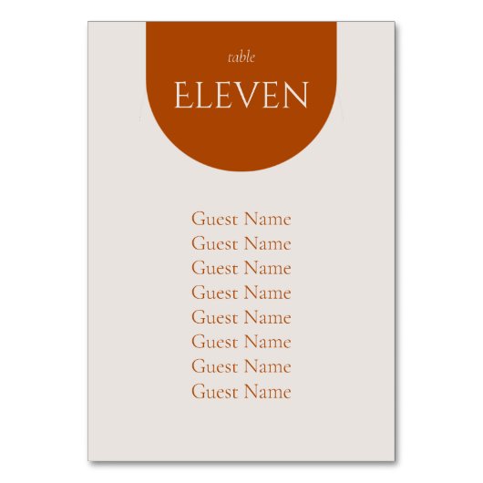 Terracotta Modern Wedding Table Seating Chart Kaart (Voorkant)