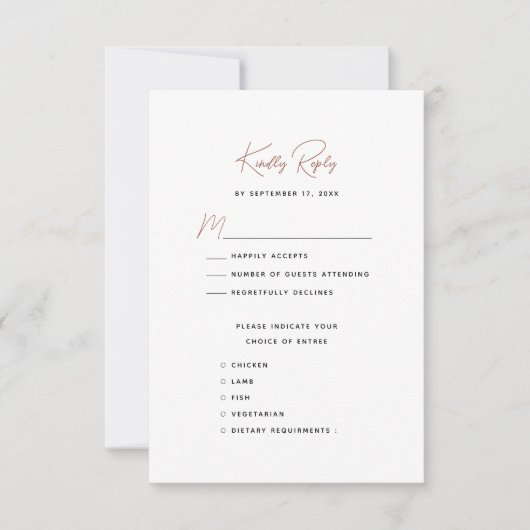 Terracotta Modern Whimsical Script Bruiloft RSVP Kaartje (Voorkant)