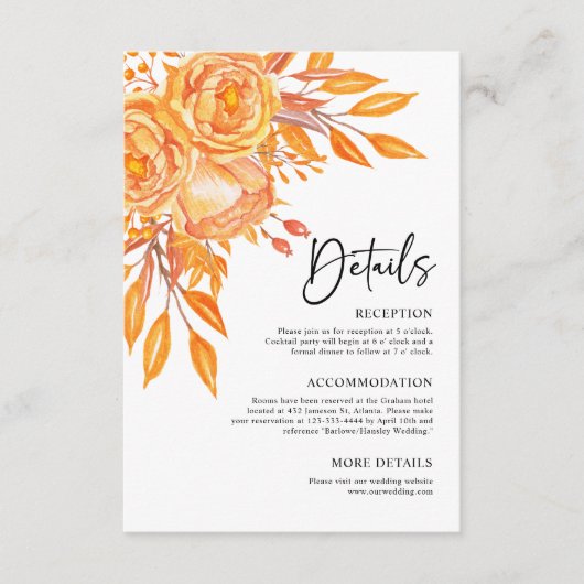 Terracotta Moderne Bloemen Rustieke Bruiloft Informatiekaartje (Voorkant)