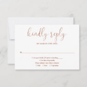 Terracotta moderne chic elegante script bruiloft RSVP kaartje (Voorkant)