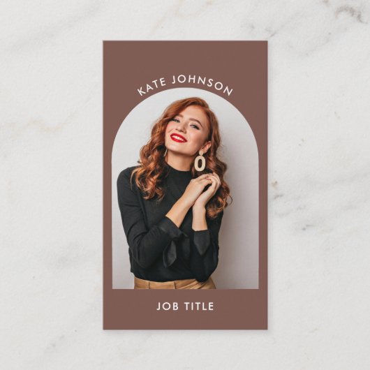 Terracotta moderne elegante minimalistische boogfo visitekaartje (Voorkant)