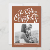 Terracotta Moderne Kalligrafie Foto Kerstmis Feestdagenkaart (Voorkant)