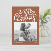 Terracotta Moderne Kalligrafie Foto Kerstmis Feestdagenkaart (Staand voorkant)