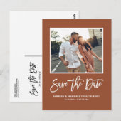 Terracotta Moderne Kalligrafie Foto Save the Date Briefkaart (Voorkant / Achterkant)