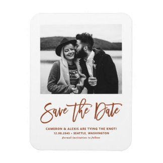 Terracotta Moderne Kalligrafie Foto Save the Date Magneet