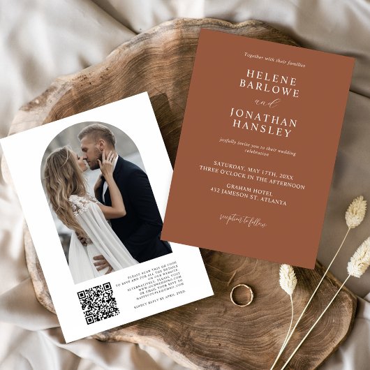 Terracotta moderne klassieke elegante bruiloft kaart