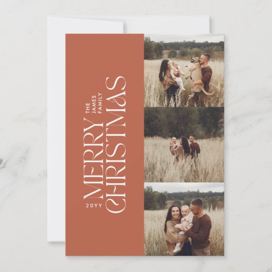 Terracotta moderne minimale multi-botanische foto feestdagenkaart (Voorkant)